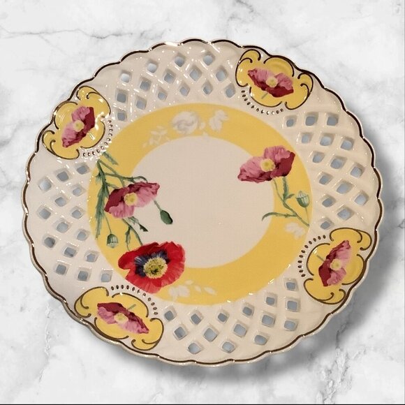 Grace Teaware Poppy Floral Cup & Lattice Saucer Set With Salad Plate 3pc Set - Picture 7 of 16